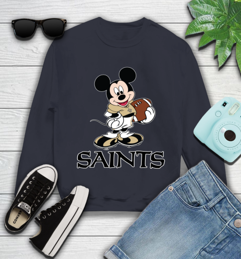 NFL Football New Orleans Saints Cheerful Mickey Mouse Shirt Youth Sweatshirt 3