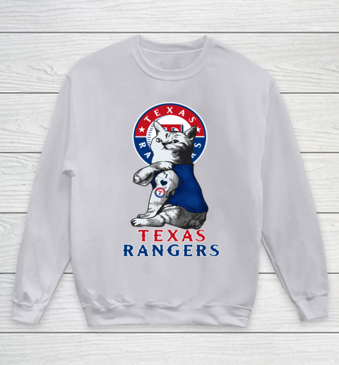 MLB Baseball My Cat Loves Texas Rangers Youth Sweatshirt 3
