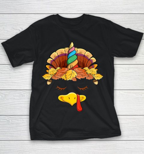 Unicorn Turkey Face Girls Women Thanksgiving Gifts Youth T-Shirt