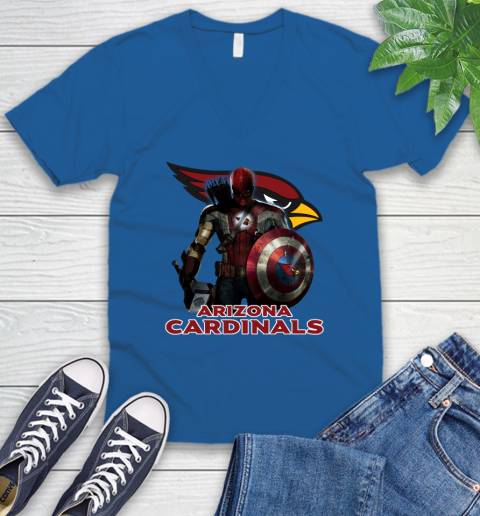 NFL Captain America Thor Spider Man Hawkeye Avengers Endgame Football Arizona Cardinals V-Neck T-Shirt 6