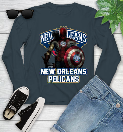 New Orleans Pelicans NBA Basketball Captain America Thor Spider Man Hawkeye Avengers Youth Long Sleeve 8
