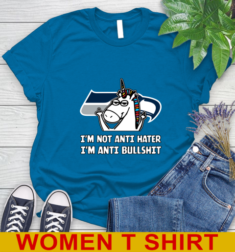 Seattle Seahawks NFL Football Unicorn I'm Not Anti Hater I'm Anti Bullshit Women's T-Shirt 7