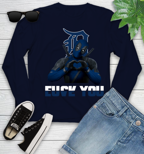 MLB Detroit Tigers Deadpool Love You Fuck You Baseball Sports Youth Long Sleeve 2