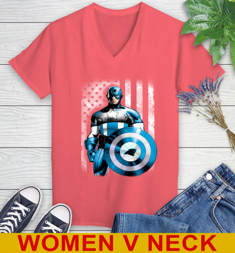 Carolina Panthers NFL Football Captain America Marvel Avengers American Flag Shirt Women's V-Neck T-Shirt 6