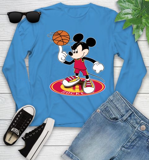 NBA Basketball Houston Rockets Cheerful Mickey Disney Shirt Youth Long Sleeve 7
