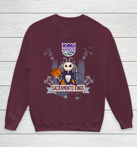 NBA Sacramento Kings Basketball Jack Skellington Halloween Youth Sweatshirt 4