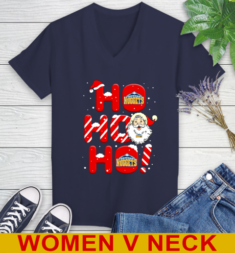 Denver Nuggets NBA Basketball Ho Ho Ho Santa Claus Merry Christmas Shirt Women's V-Neck T-Shirt 12