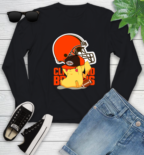 NFL Pikachu Football Sports Cleveland Browns Youth Long Sleeve 2
