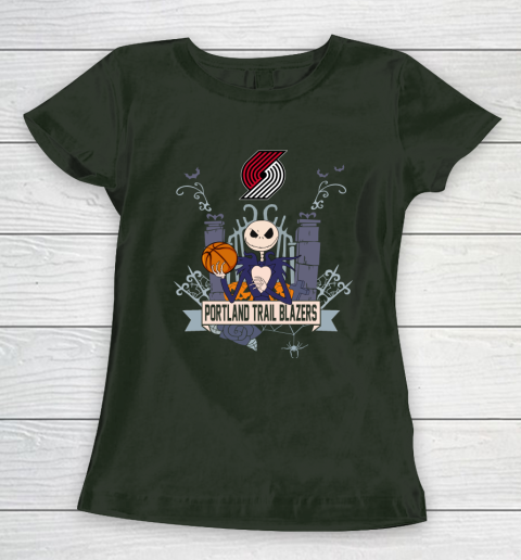 NBA Portland Trail Blazers Basketball Jack Skellington Halloween Women's T-Shirt 4