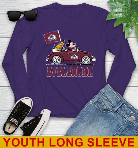 NHL Hockey Colorado Avalanche Pluto Mickey Driving Disney Shirt Youth Long Sleeve - Image 6