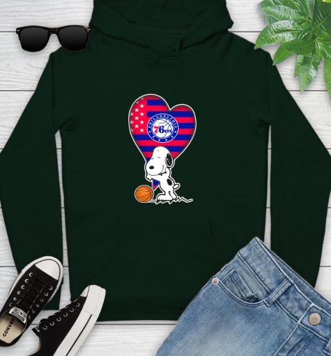 Philadelphia 76ers NBA Basketball The Peanuts Movie Adorable Snoopy Youth Hoodie 13