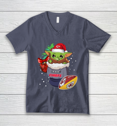 Kansas City Chiefs Christmas Baby Yoda Star Wars Funny Happy NFL V-Neck T-Shirt 8