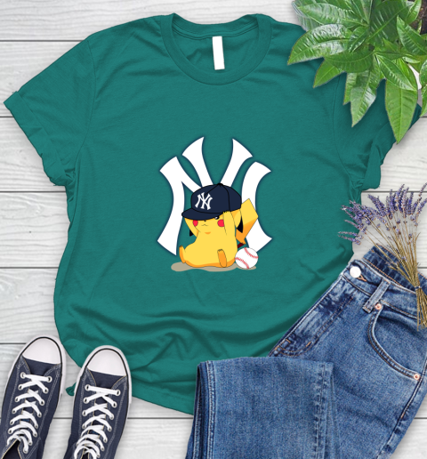 MLB Pikachu Baseball Sports New York Yankees Women's T-Shirt 12