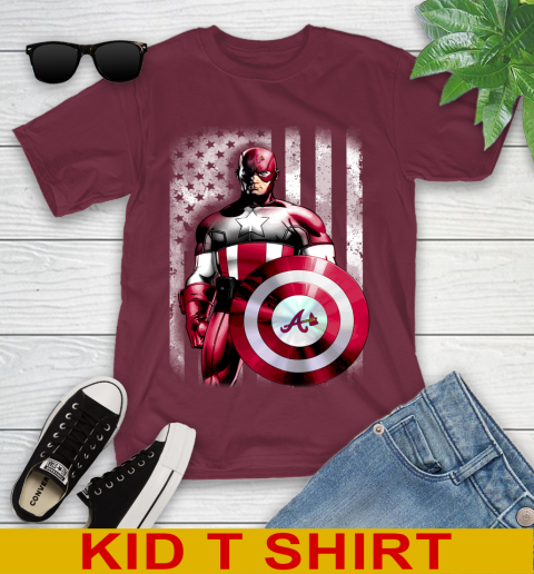 Atlanta Braves MLB Baseball Captain America Marvel Avengers American Flag Shirt Youth T-Shirt 5