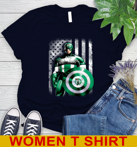 Boston Celtics NBA Basketball Captain America Marvel Avengers American Flag Shirt Women's T-Shirt 2