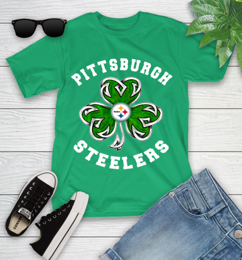 NFL Pittsburgh Steelers Three Leaf Clover St Patrick's Day Football Sports Youth T-Shirt 8