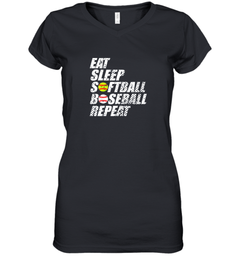 Softball Baseball Repeat Shirt Cool Cute Gift Ball Mom Dad Women's V-Neck T-Shirt