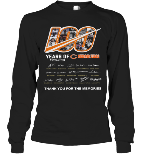 100 Years Of Chicago Bears Thank You For The Memories Signatures Long Sleeve T-Shirt
