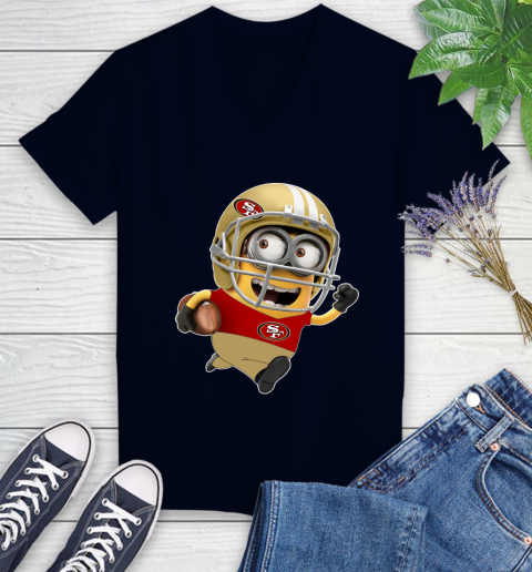 NFL San Francisco 49ers Minions Disney Football Sports Women's V-Neck T-Shirt 3