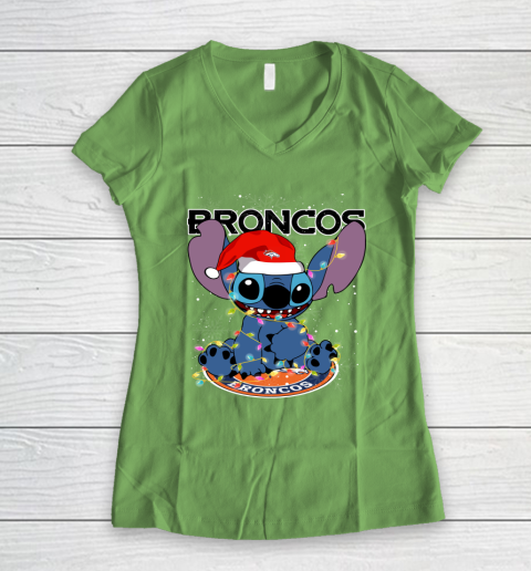 Denver Broncos NFL Football noel stitch Christmas Women's V-Neck T-Shirt 5