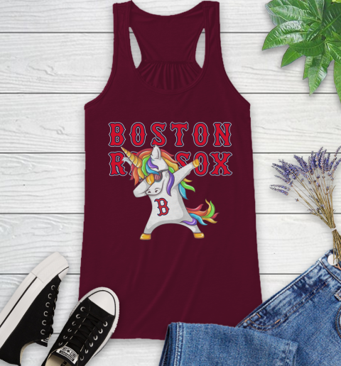Boston Red Sox MLB Baseball Funny Unicorn Dabbing Sports Racerback Tank 3