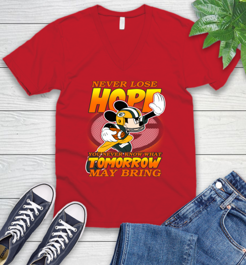 Green Bay Packers NFL Football Mickey Disney Never Lose Hope V-Neck T-Shirt 6