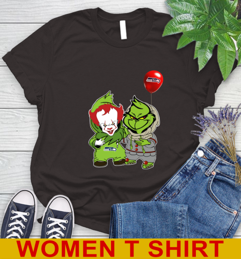 Seattle Seahawks Baby Pennywise Grinch Christmas NFL Football Women's T-Shirt 8