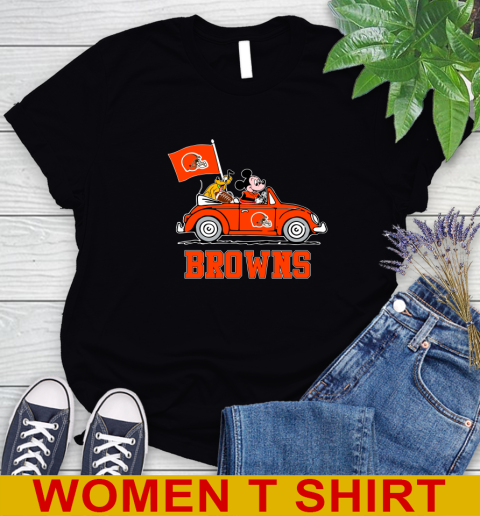 NFL Football Cleveland Browns Pluto Mickey Driving Disney Shirt Women's T-Shirt 2