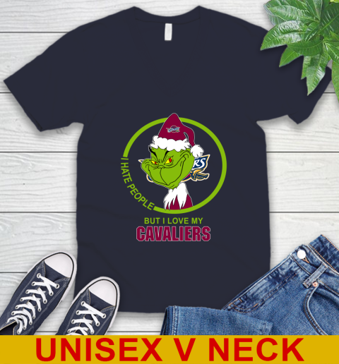 Cleveland Cavaliers NBA Christmas Grinch I Hate People But I Love My Favorite Basketball Team V-Neck T-Shirt 3