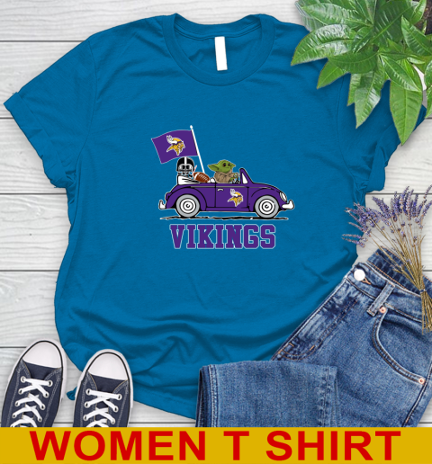 NFL Football Minnesota Vikings Darth Vader Baby Yoda Driving Star Wars Shirt Women's T-Shirt 7