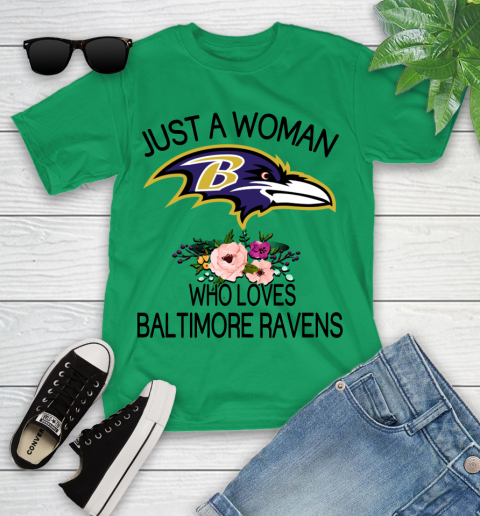 NFL Just A Woman Who Loves Baltimore Ravens Football Sports Youth T-Shirt 3