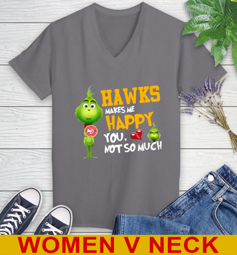 NBA Atlanta Hawks Makes Me Happy You Not So Much Grinch Basketball Sports Women's V-Neck T-Shirt 11