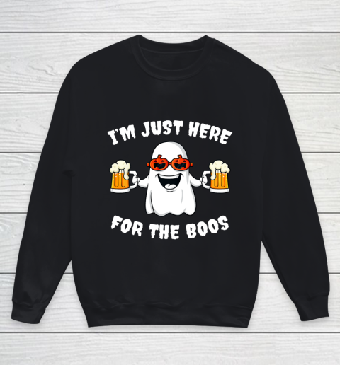 Halloween Im Just Here For The Boos Funny Ghost Holding Beer Youth Sweatshirt