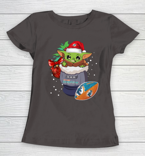 Miami Dolphins Christmas Baby Yoda Star Wars Funny Happy NFL Women's T-Shirt 8