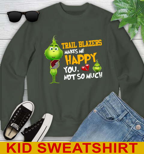NBA Portland Trail Blazers Makes Me Happy You Not So Much Grinch Basketball Sports Youth Sweatshirt 8