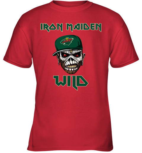 NHL Minnesota Wild Iron Maiden Rock Band Music Hockey Sports QA8wjtnF8wt youth t shirt 26 95 151514 front red