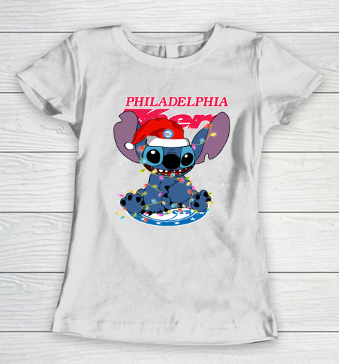 Philadelphia 76ers NBA noel stitch Basketball Christmas Women's T-Shirt