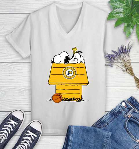 Indiana Pacers NBA Basketball Snoopy Woodstock The Peanuts Movie Women's V-Neck T-Shirt