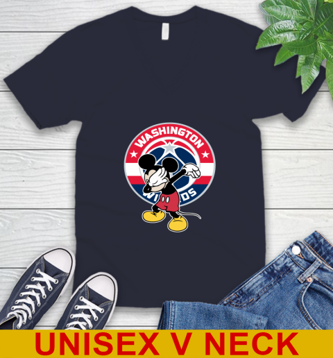Washington Wizards NBA Basketball Dabbing Mickey Disney Sports V-Neck T-Shirt 3