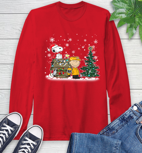 NHL Nashville Predators Snoopy Charlie Brown Woodstock Christmas Stanley Cup Hockey Long Sleeve T-Shirt 11