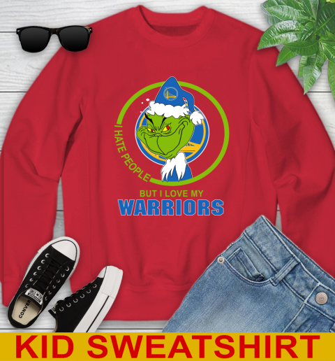 Golden State Warriors NBA Christmas Grinch I Hate People But I Love My Favorite Basketball Team Youth Sweatshirt 8