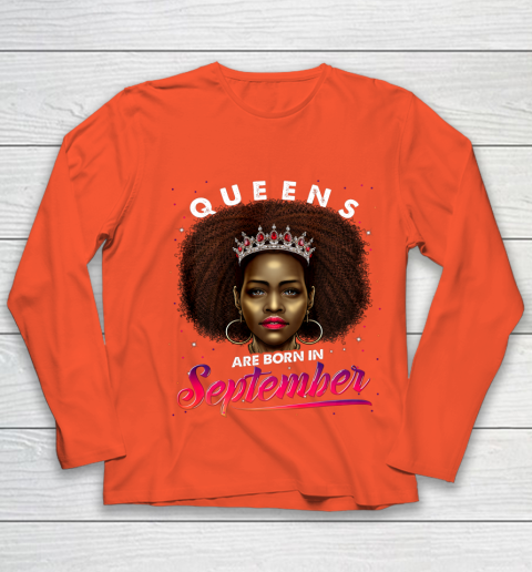 Queens Born September Shirt Black Girl Virgo Libra Birthday Youth Long Sleeve 3