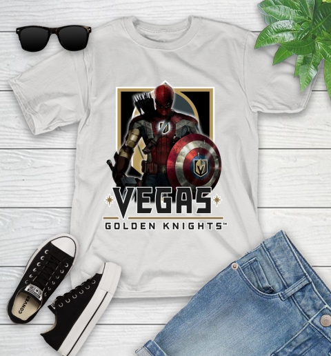 NHL Captain America Thor Spider Man Hawkeye Avengers Endgame Hockey Vegas Golden Knights Youth T-Shirt