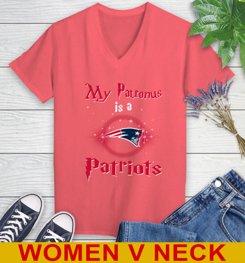NFL Football Harry Potter My Patronus Is A New England Patriots Women's V-Neck T-Shirt 6