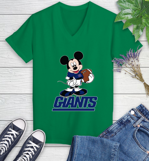 NFL Football New York Giants Cheerful Mickey Mouse Shirt Women's V-Neck T-Shirt 5