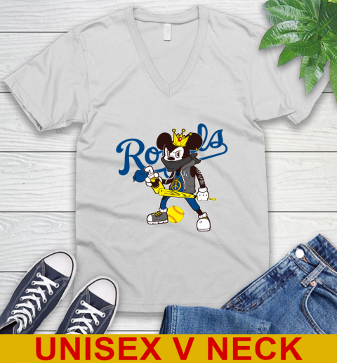 Kansas City Royals MLB Baseball Mickey Peace Sign Sports V-Neck T-Shirt