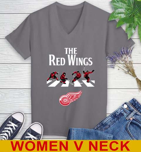 NHL Hockey Detroit Red Wings The Beatles Rock Band Shirt Women's V-Neck T-Shirt 11