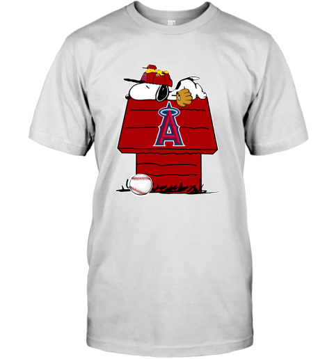 MLB Los Angeles Angels Snoopy Woodstock The Peanuts Movie Baseball T Shirt  - Rookbrand