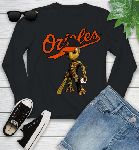 MLB Baltimore Orioles Groot Guardians Of The Galaxy Baseball Youth Long Sleeve 2