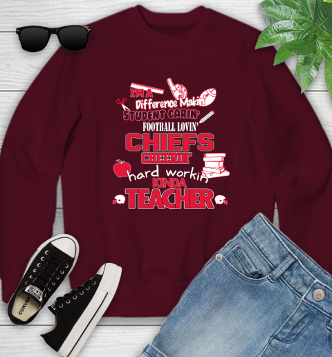 Kansas City Chiefs NFL I'm A Difference Making Student Caring Football Loving Kinda Teacher Youth Sweatshirt 4
